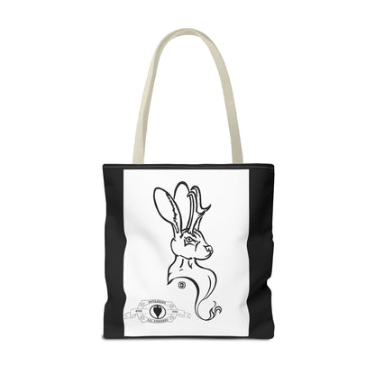 Jackalope Bust Drawing Tote Bag with Black Stripe
