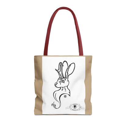 Jackalope Bust Drawing Tote Bag with Tan Stripe