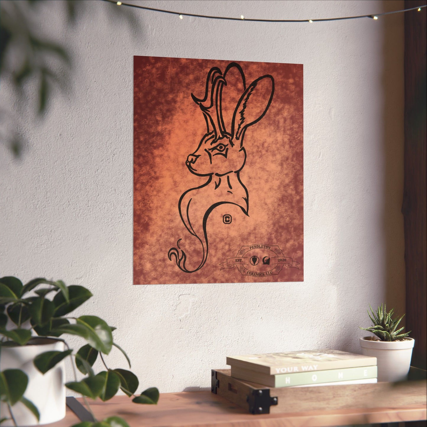 Dust Storm Jackalope Bust Drawing Wall Art