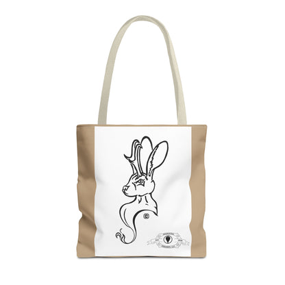 Jackalope Bust Drawing Tote Bag with Tan Stripe