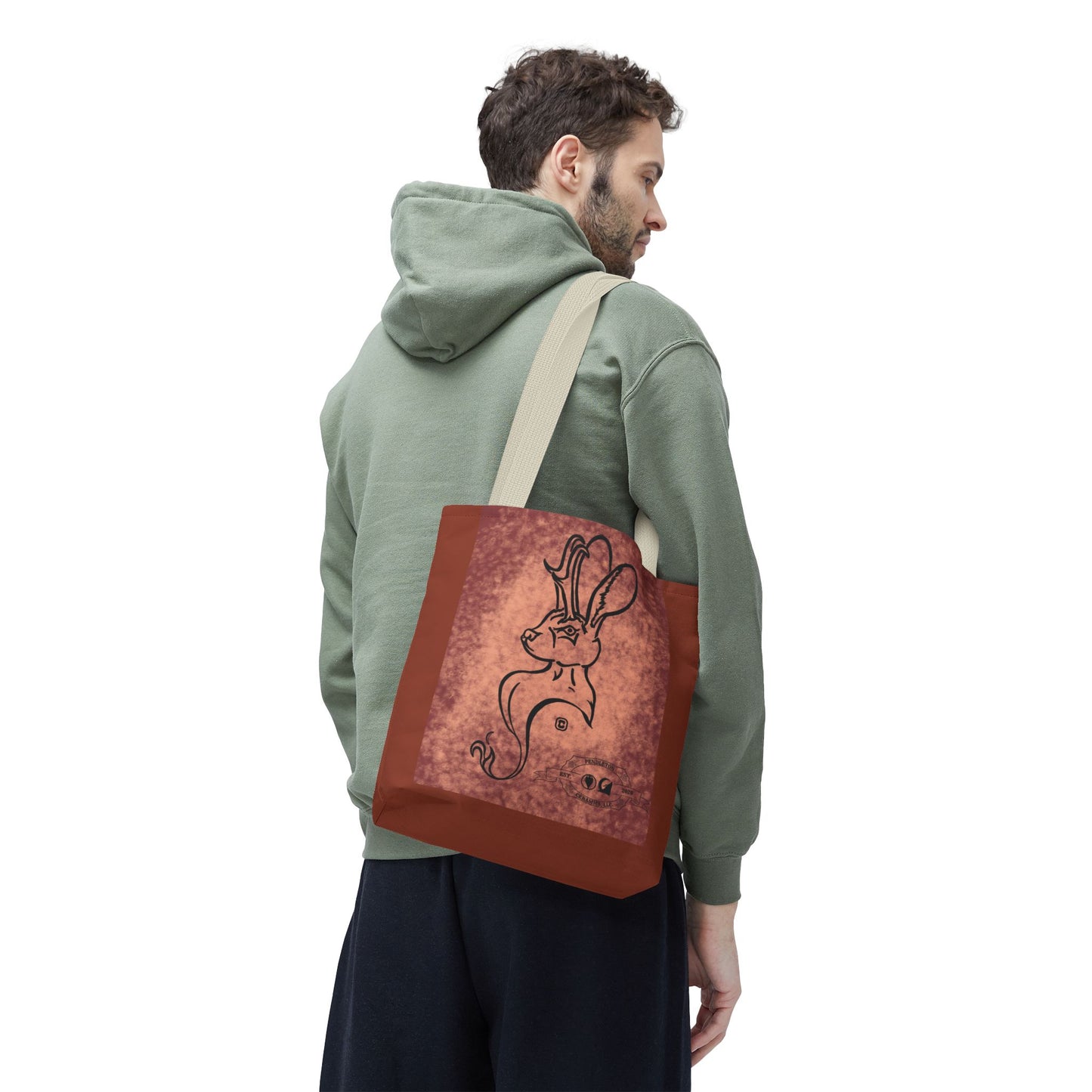 Dust Storm Jackalope Bust Drawing Tote Brown Bag