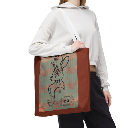Copper Metal Jackalope Bust Drawing Tote Brown Bag