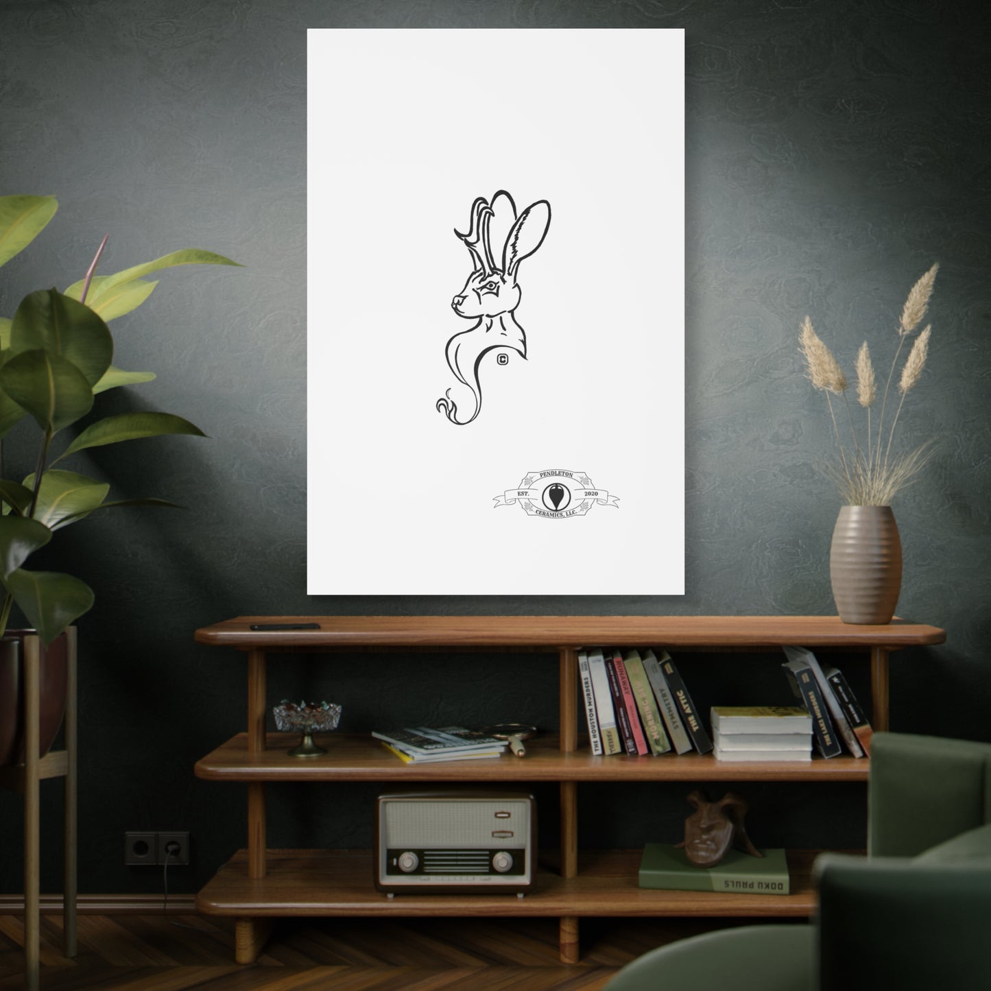 Jackalope Bust Drawing Art Stretched Canvas Wall Decor