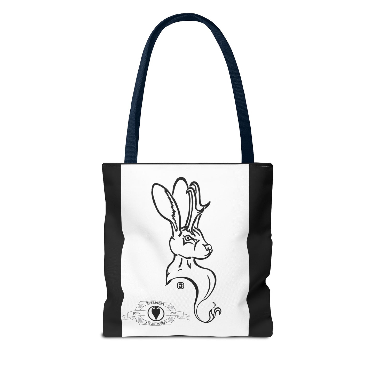 Jackalope Bust Drawing Tote Bag with Black Stripe