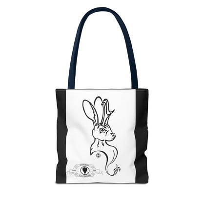 Jackalope Bust Drawing Tote Bag with Black Stripe