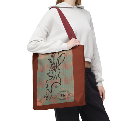 Copper Metal Jackalope Bust Drawing Tote Brown Bag