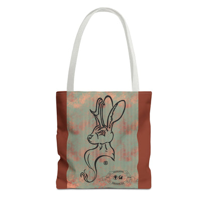 Copper Metal Jackalope Bust Drawing Tote Brown Bag
