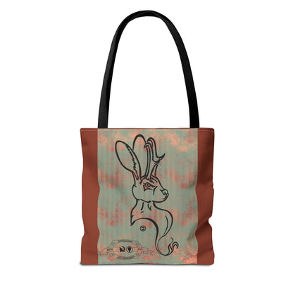 Copper Metal Jackalope Bust Drawing Tote Brown Bag