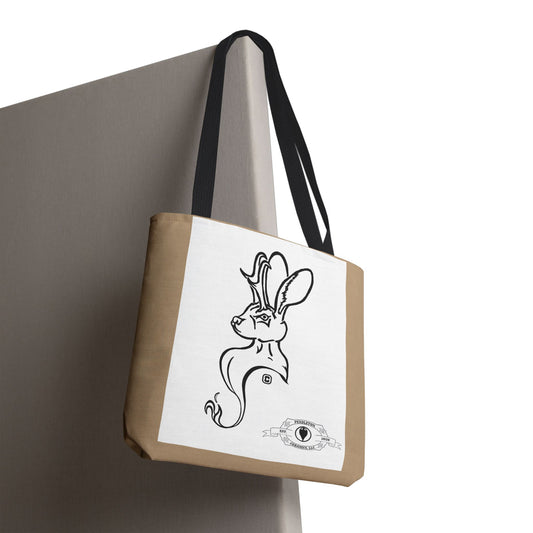 Jackalope Bust Drawing Tote Bag with Tan Stripe