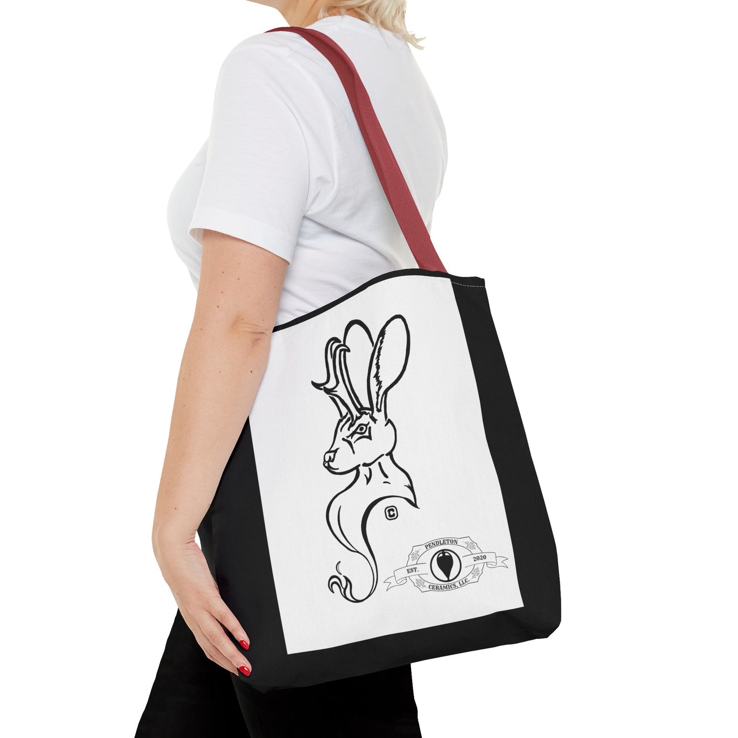 Jackalope Bust Drawing Tote Bag with Black Stripe