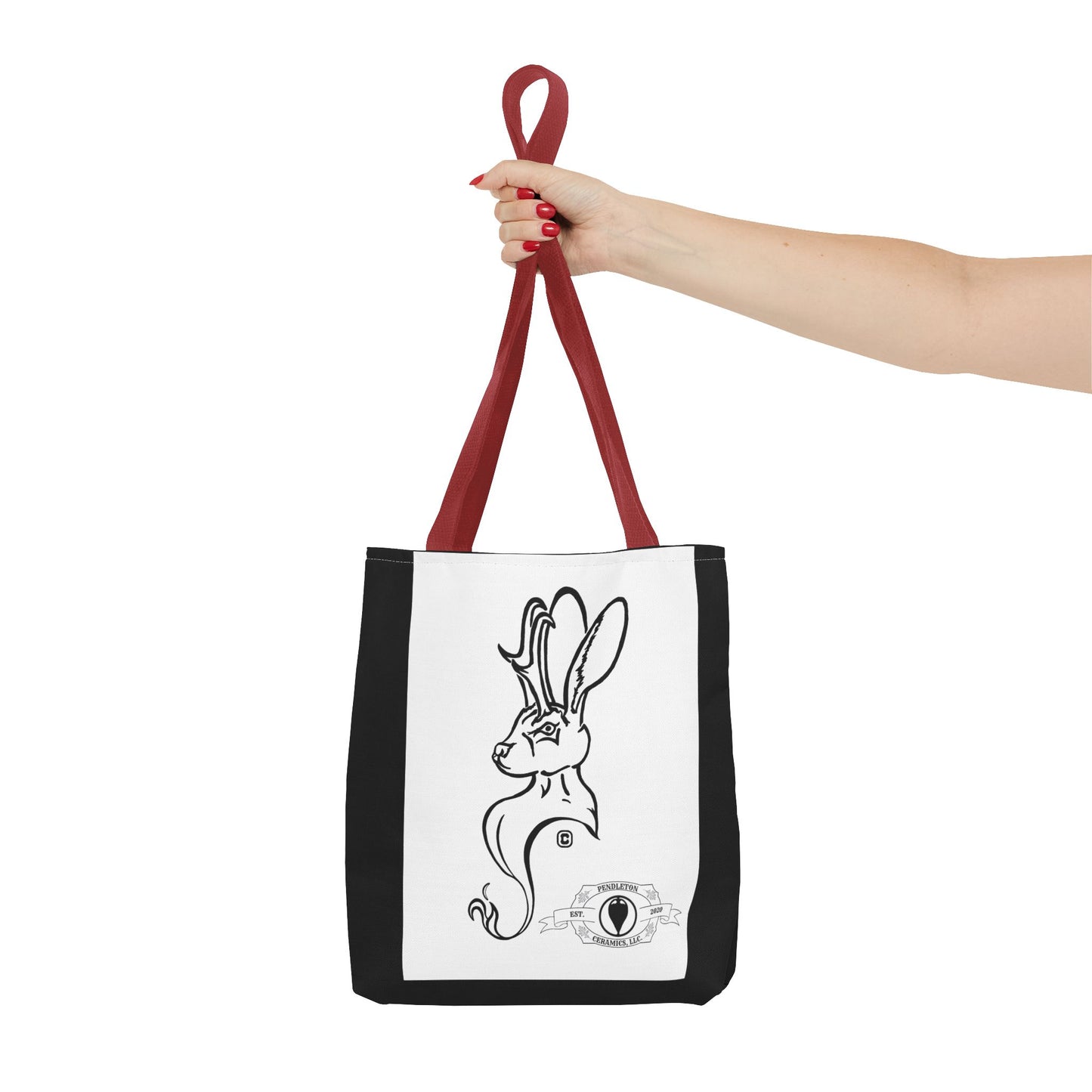 Jackalope Bust Drawing Tote Bag with Black Stripe