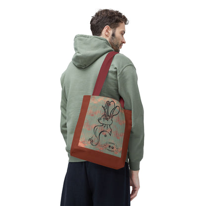 Copper Metal Jackalope Bust Drawing Tote Brown Bag