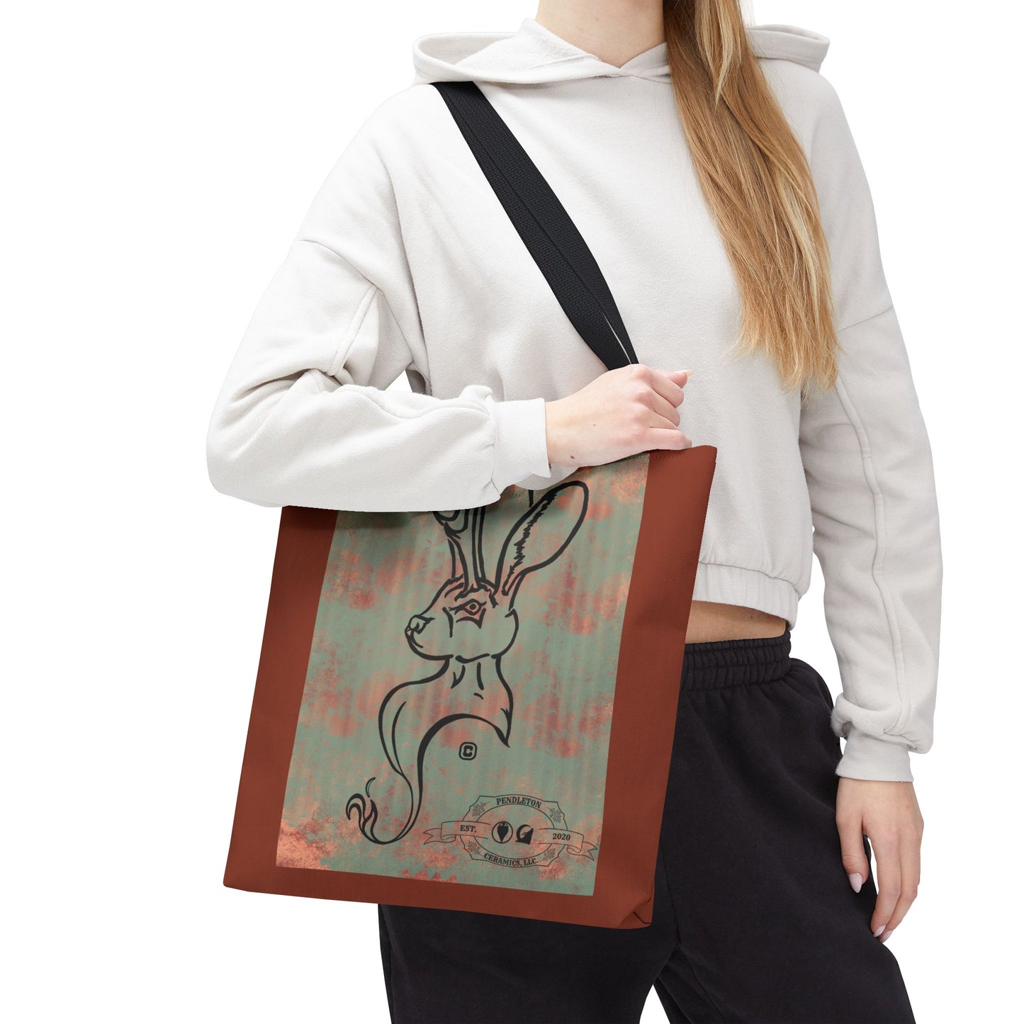 Copper Metal Jackalope Bust Drawing Tote Brown Bag