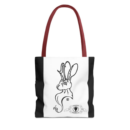 Jackalope Bust Drawing Tote Bag with Black Stripe