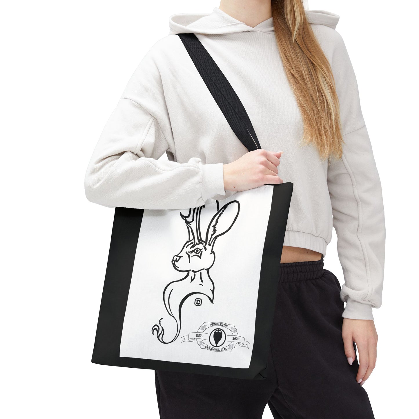 Jackalope Bust Drawing Tote Bag with Black Stripe