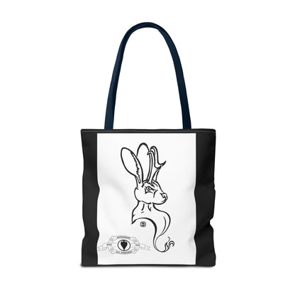 Jackalope Bust Drawing Tote Bag with Black Stripe
