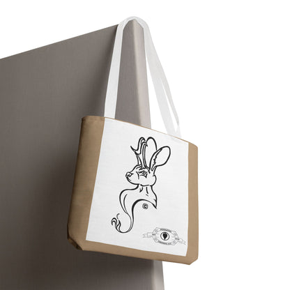 Jackalope Bust Drawing Tote Bag with Tan Stripe