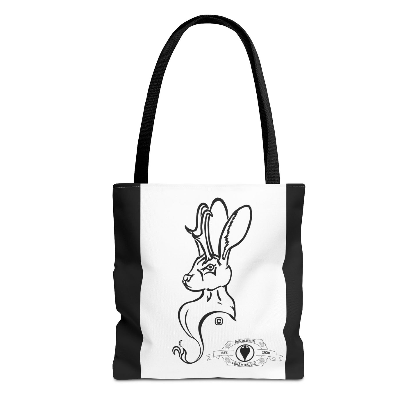 Jackalope Bust Drawing Tote Bag with Black Stripe