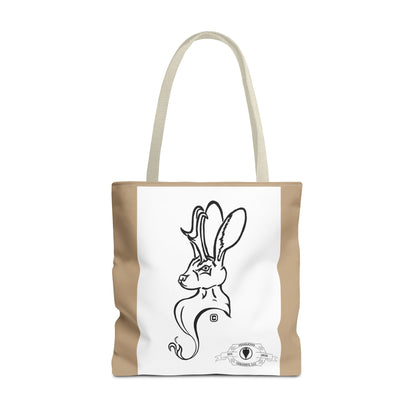 Jackalope Bust Drawing Tote Bag with Tan Stripe