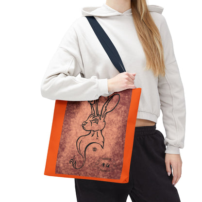 Dust Storm Jackalope Bust Drawing Tote Orange Bag