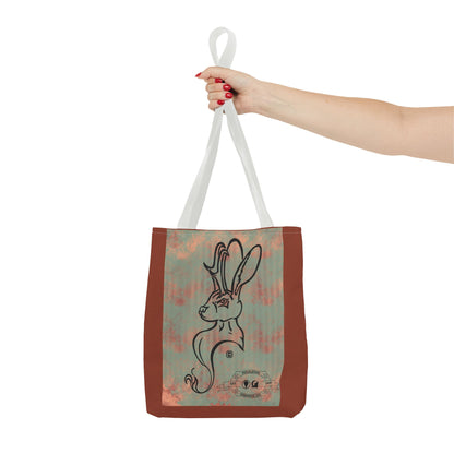 Copper Metal Jackalope Bust Drawing Tote Brown Bag