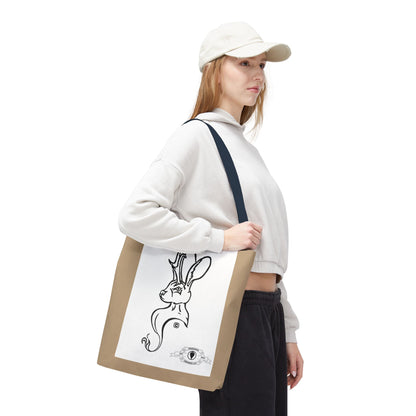 Jackalope Bust Drawing Tote Bag with Tan Stripe