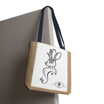 Jackalope Bust Drawing Tote Bag with Tan Stripe