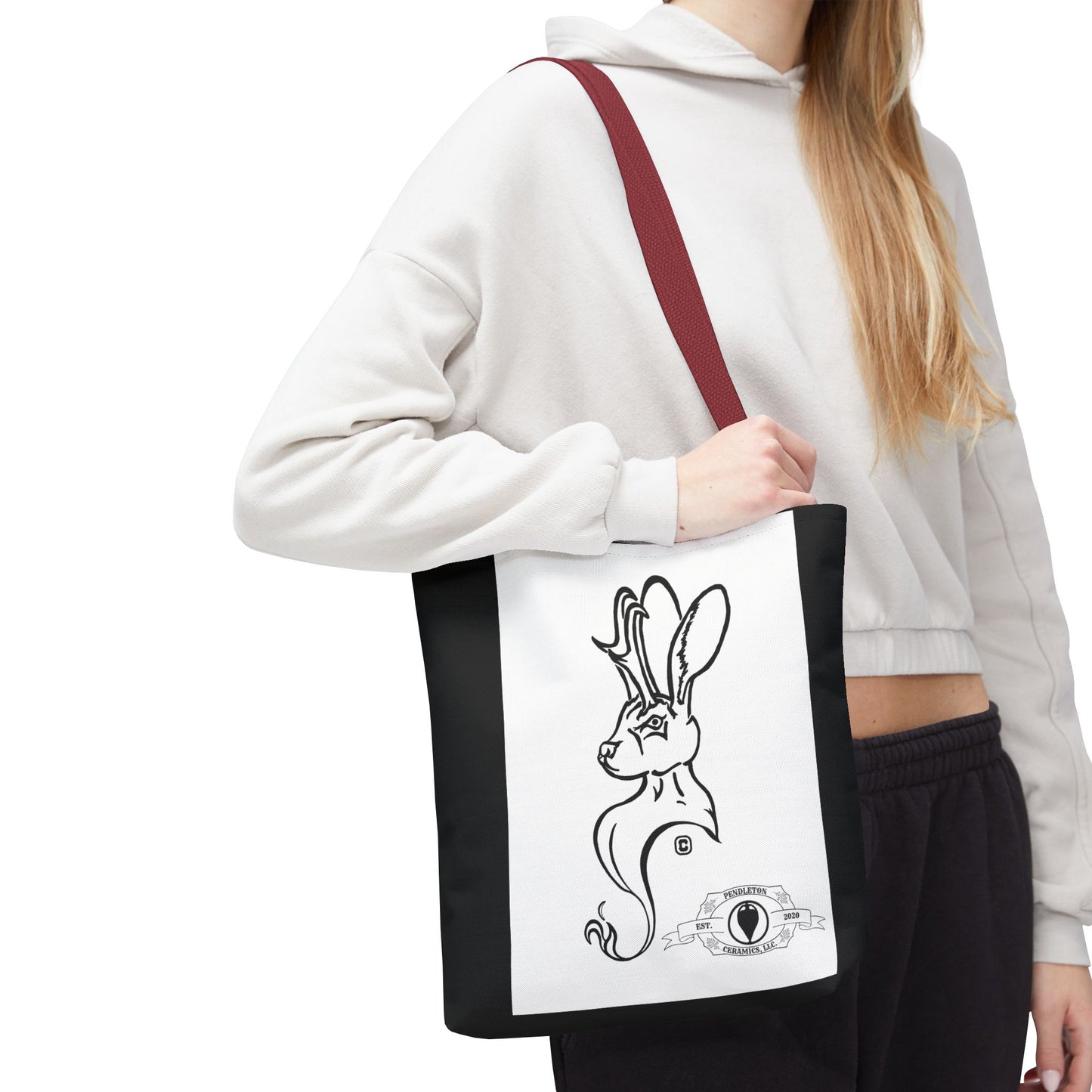 Jackalope Bust Drawing Tote Bag with Black Stripe