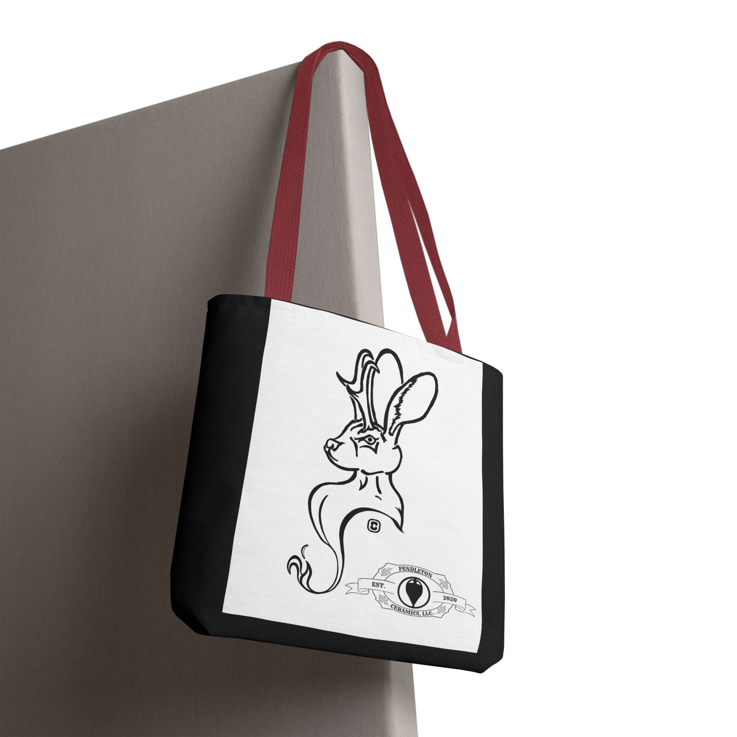 Jackalope Bust Drawing Tote Bag with Black Stripe