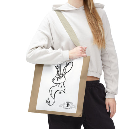 Jackalope Bust Drawing Tote Bag with Tan Stripe