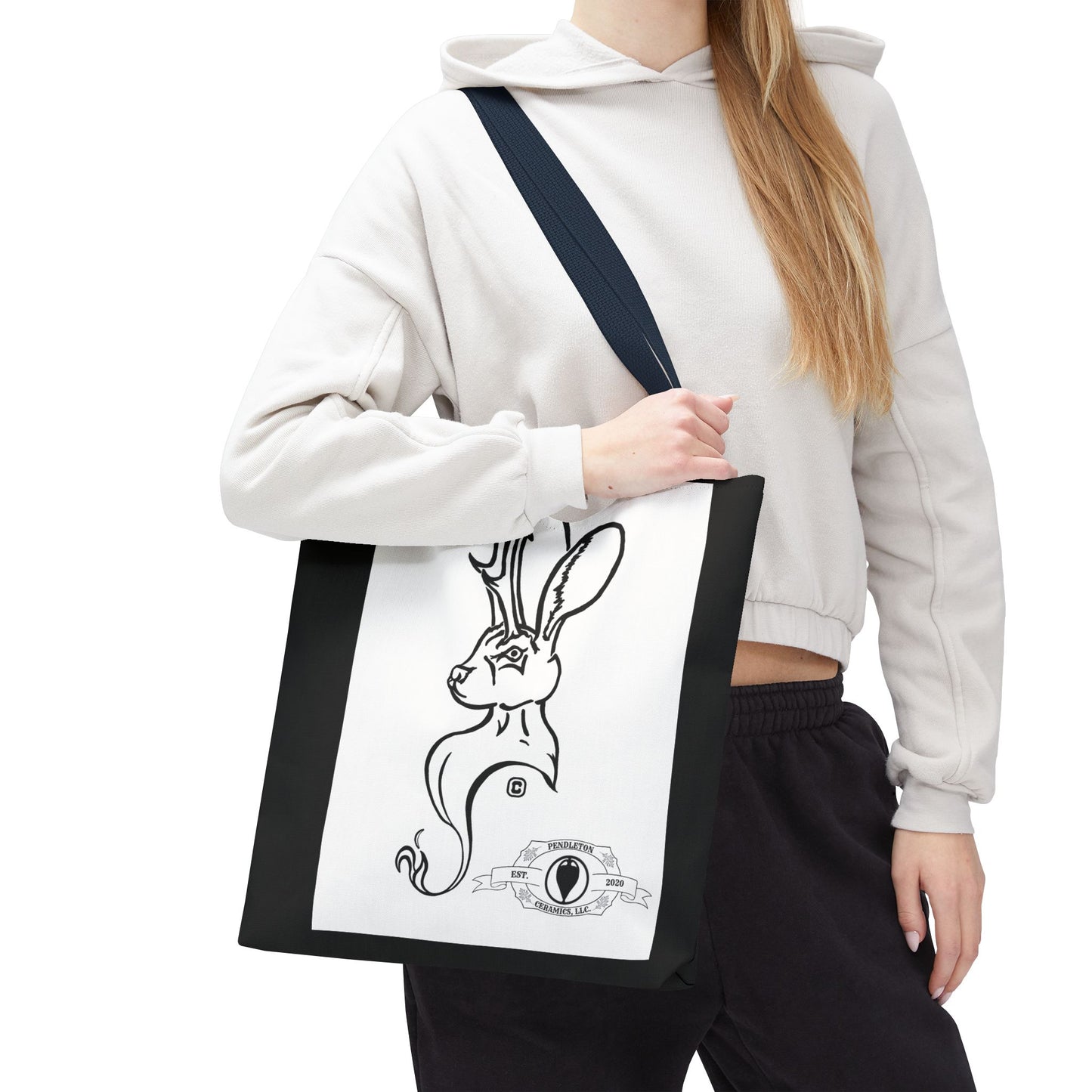 Jackalope Bust Drawing Tote Bag with Black Stripe