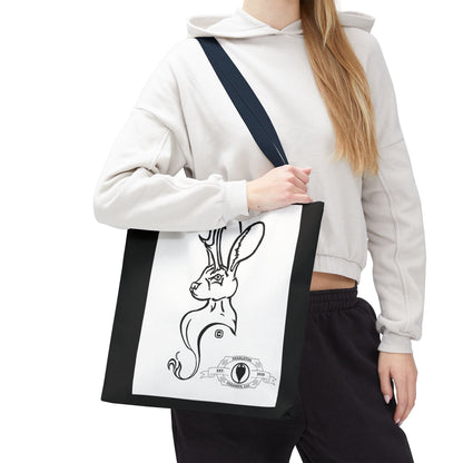 Jackalope Bust Drawing Tote Bag with Black Stripe