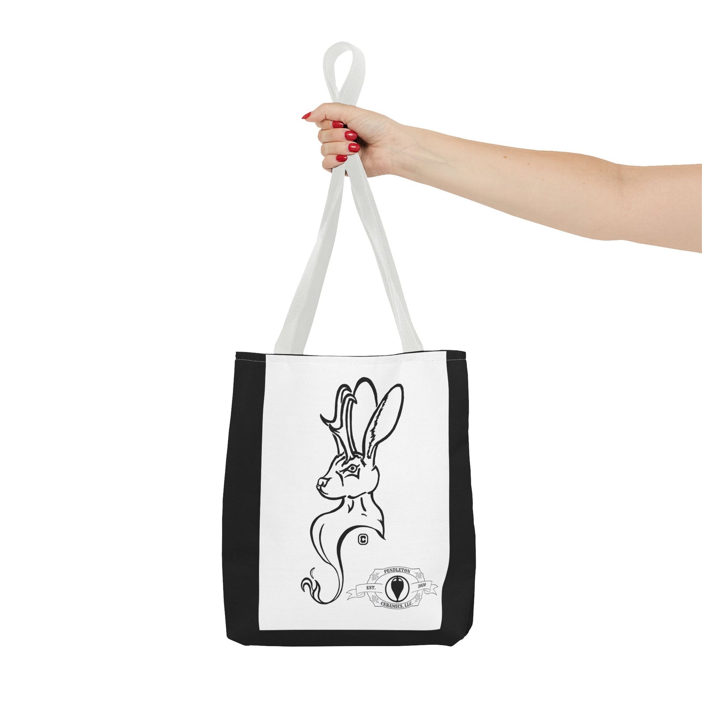 Jackalope Bust Drawing Tote Bag with Black Stripe