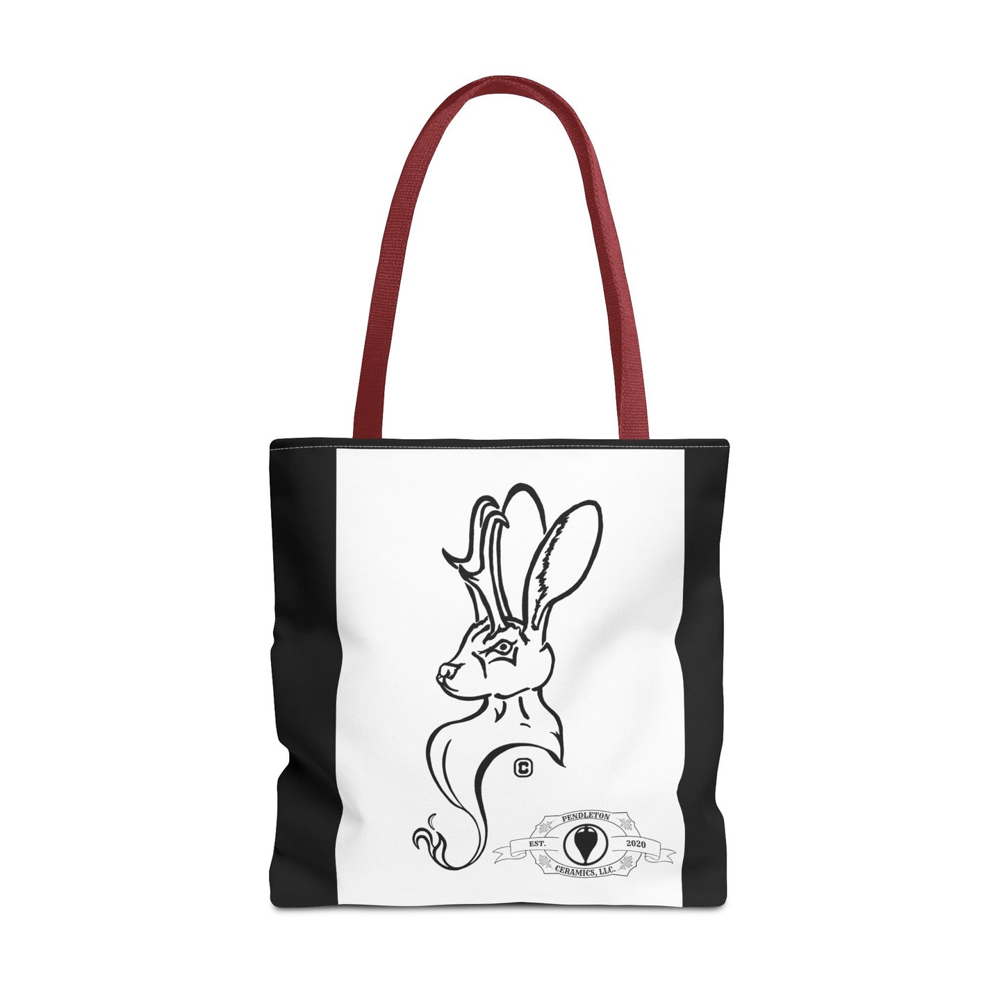 Jackalope Bust Drawing Tote Bag with Black Stripe