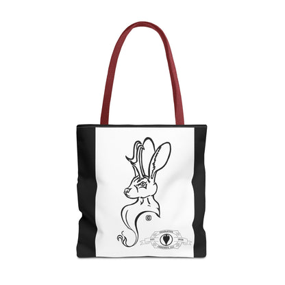 Jackalope Bust Drawing Tote Bag with Black Stripe
