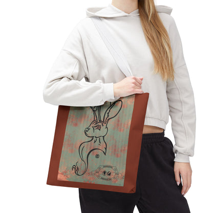 Copper Metal Jackalope Bust Drawing Tote Brown Bag