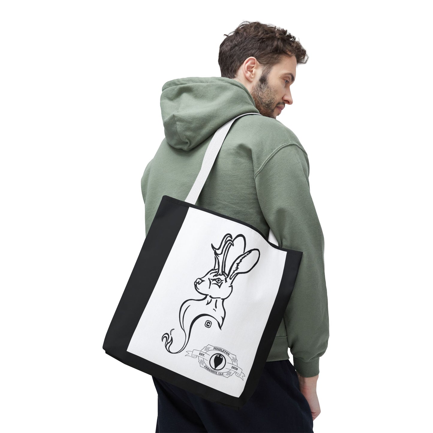 Jackalope Bust Drawing Tote Bag with Black Stripe