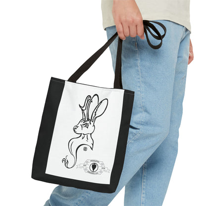 Jackalope Bust Drawing Tote Bag with Black Stripe
