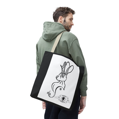 Jackalope Bust Drawing Tote Bag with Black Stripe