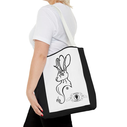 Jackalope Bust Drawing Tote Bag with Black Stripe
