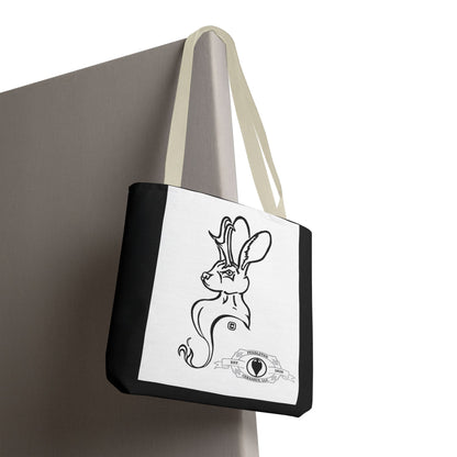 Jackalope Bust Drawing Tote Bag with Black Stripe