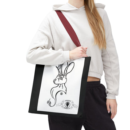 Jackalope Bust Drawing Tote Bag with Black Stripe