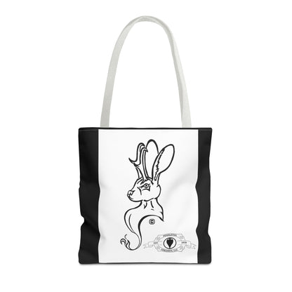 Jackalope Bust Drawing Tote Bag with Black Stripe