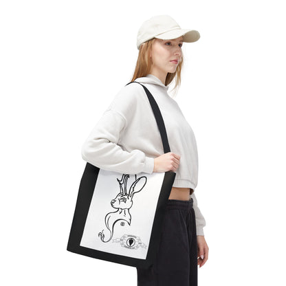 Jackalope Bust Drawing Tote Bag with Black Stripe