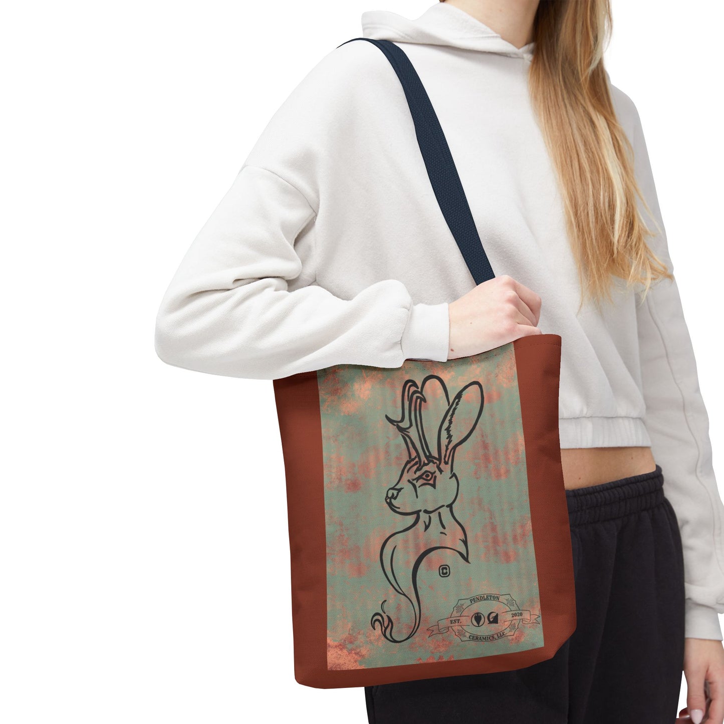 Copper Metal Jackalope Bust Drawing Tote Brown Bag