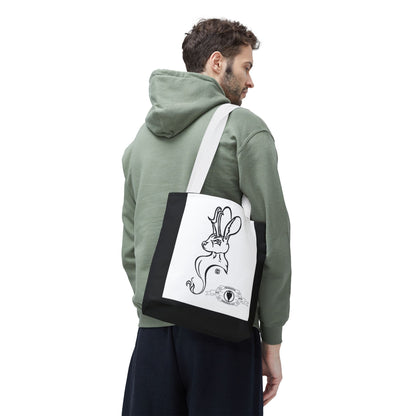 Jackalope Bust Drawing Tote Bag with Black Stripe
