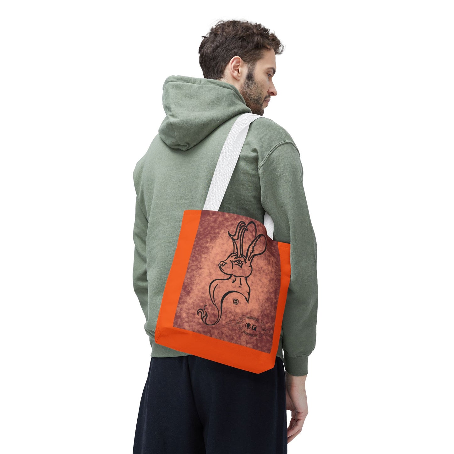 Dust Storm Jackalope Bust Drawing Tote Orange Bag