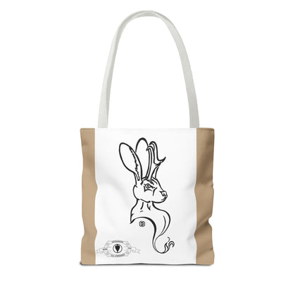 Jackalope Bust Drawing Tote Bag with Tan Stripe