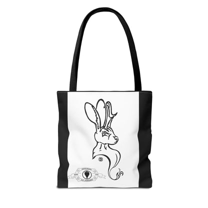 Jackalope Bust Drawing Tote Bag with Black Stripe