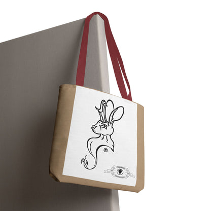 Jackalope Bust Drawing Tote Bag with Tan Stripe